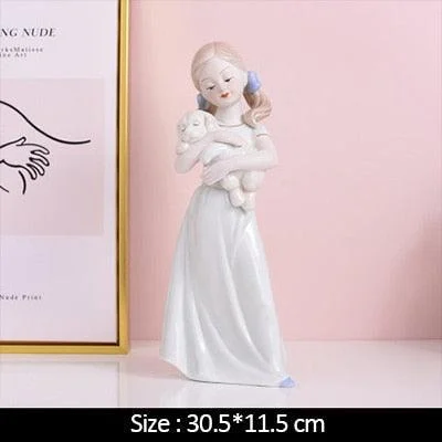 Nordic Ceramic Beauty Girl Flower Basket Sculptures and Statues Handicraft -