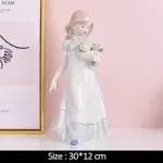 Nordic Ceramic Beauty Girl Flower Basket Sculptures and Statues Handicraft