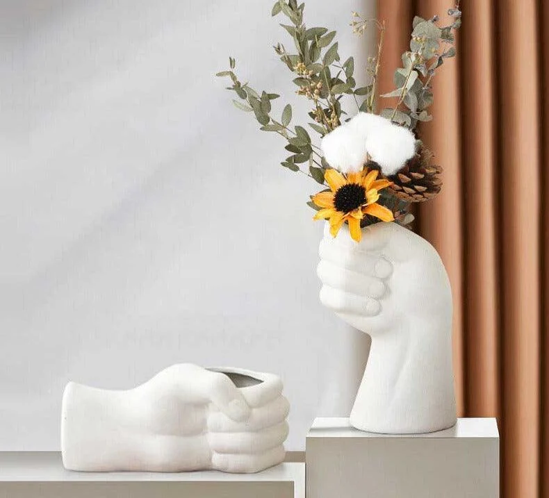 Nordic Ceramic Fist Hand Vase For Dried Flowers -