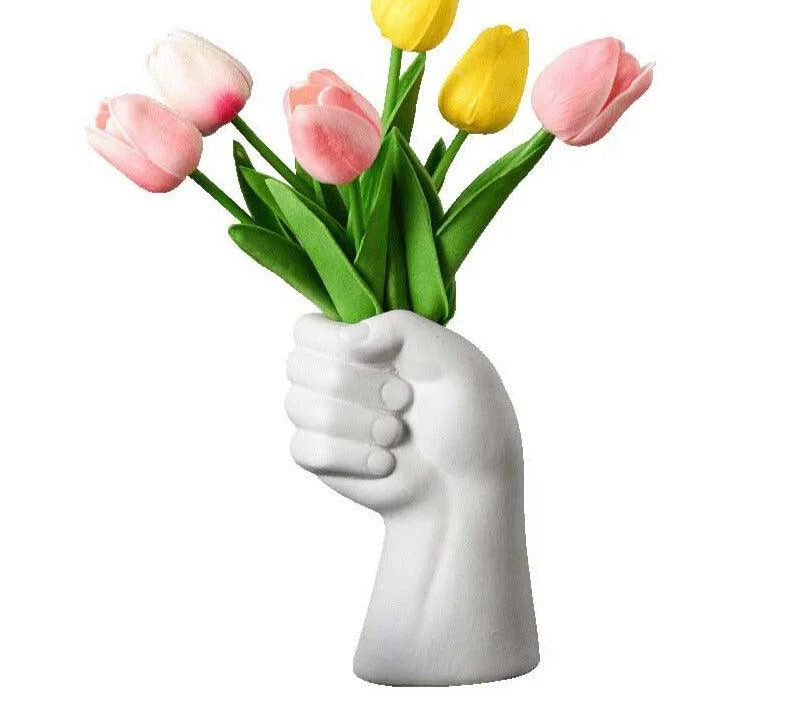 Nordic Ceramic Fist Hand Vase For Dried Flowers -