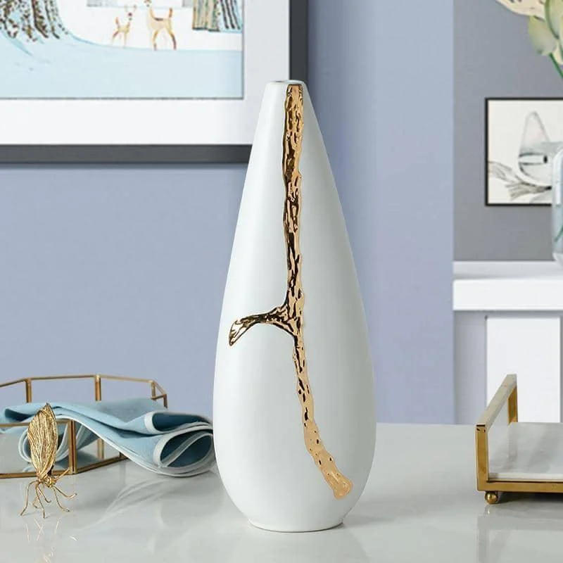 Nordic Ceramic Flower Vase - Elegant Gold Plated Decor -