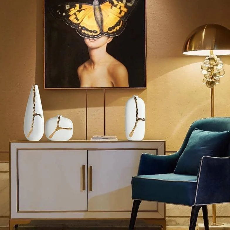 Nordic Ceramic Flower Vase - Elegant Gold Plated Decor -