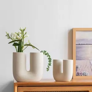 Nordic Ceramic Hollow U Shaped Vase - 