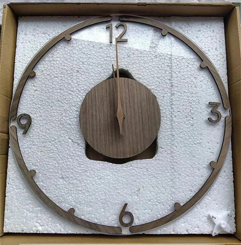 Nordic Design Silent Wall Clock 12 Inches Walnut Wood -