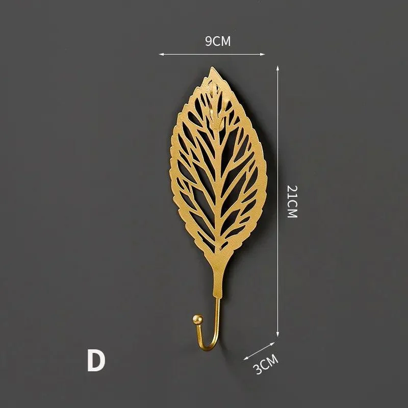 Nordic Gold Leaf Wall Hook: Stylish Hanging Storage Rack -