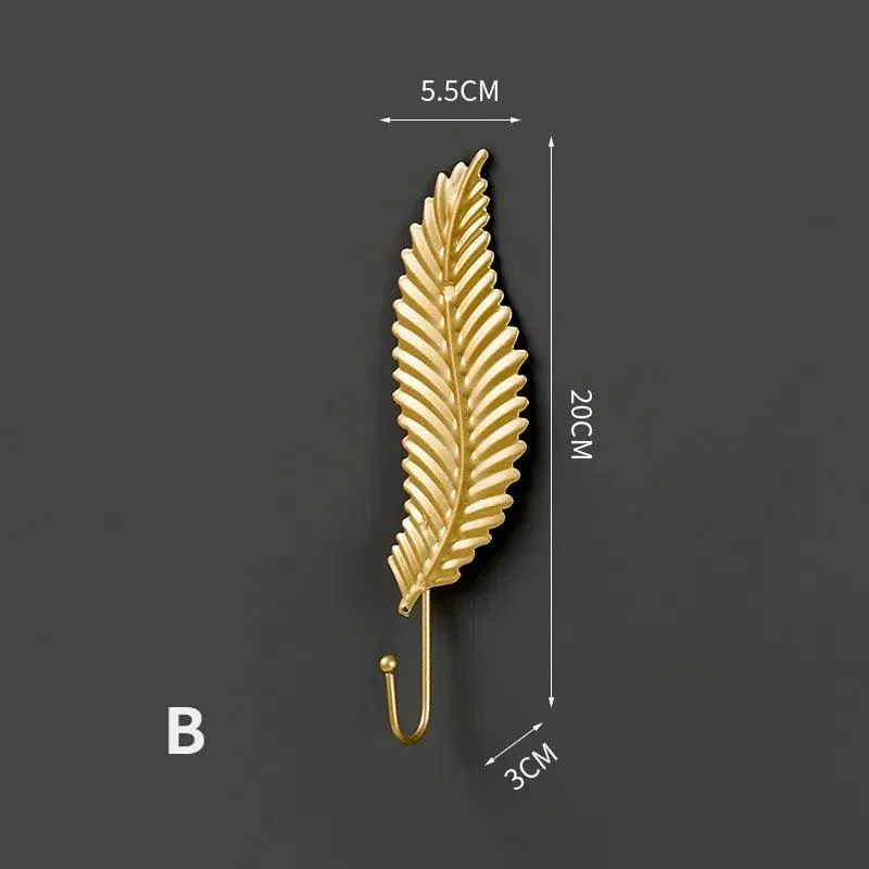 Nordic Gold Leaf Wall Hook: Stylish Hanging Storage Rack -