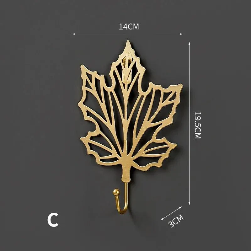 Nordic Gold Leaf Wall Hook: Stylish Hanging Storage Rack -
