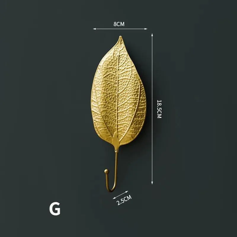 Nordic Gold Leaf Wall Hook: Stylish Hanging Storage Rack -