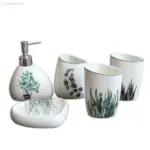 Nordic Green Plants Ceramic Bath Set Elegant Bathroom Accessories
