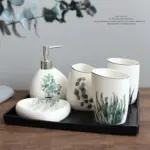 Nordic Green Plants Ceramic Bath Set Elegant Bathroom Accessories