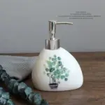 Nordic Green Plants Ceramic Bath Set Elegant Bathroom Accessories