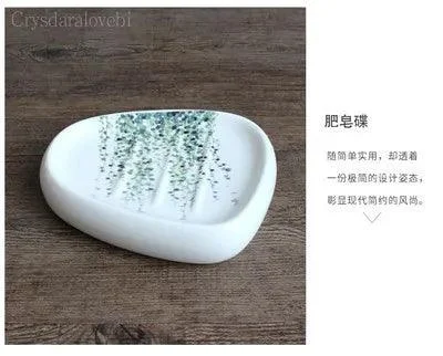 Nordic Green Plants Ceramic Bath Set: Elegant Bathroom Accessories -