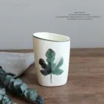 Nordic Green Plants Ceramic Bath Set Elegant Bathroom Accessories