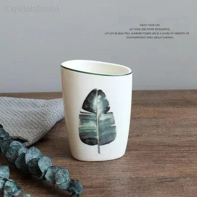 Nordic Green Plants Ceramic Bath Set: Elegant Bathroom Accessories -
