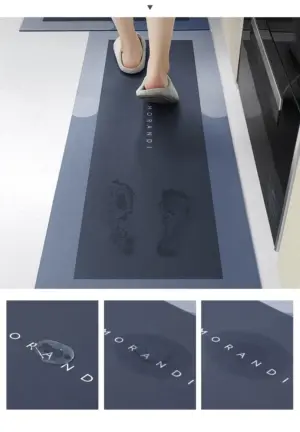 Nordic Grey Blue Rug for Kitchen Floor Absorbent Waterproof