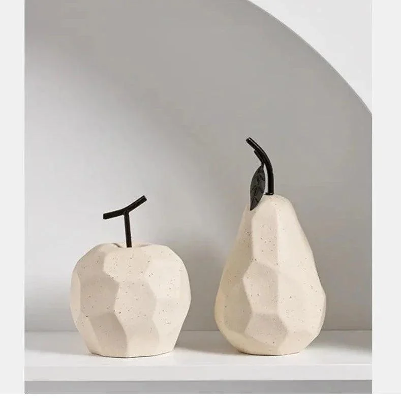 Nordic Hand-Crafted Off White Ceramic Apple and Pear -