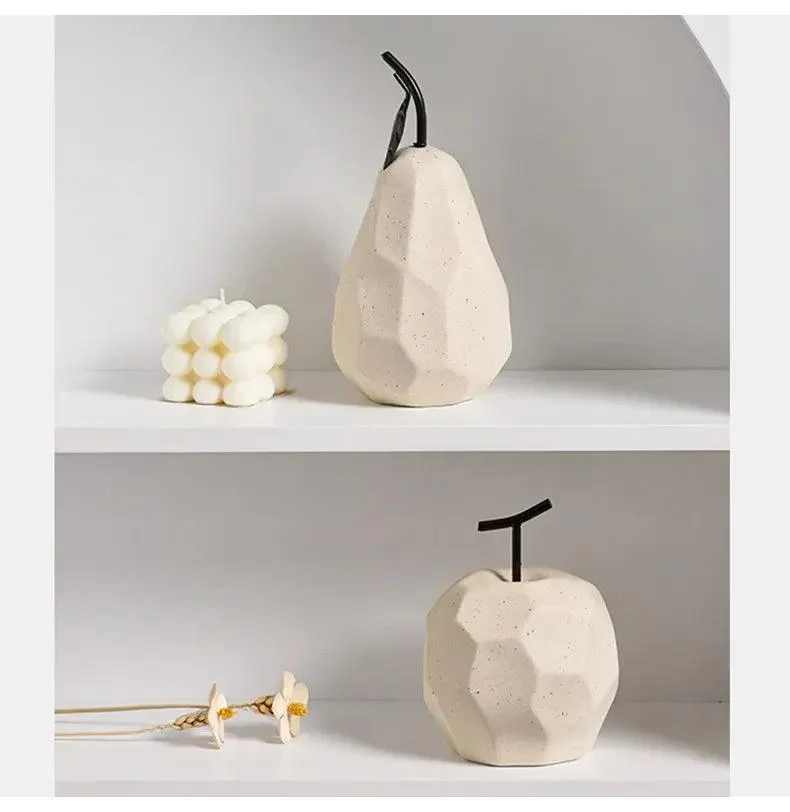 Nordic Hand-Crafted Off White Ceramic Apple and Pear -