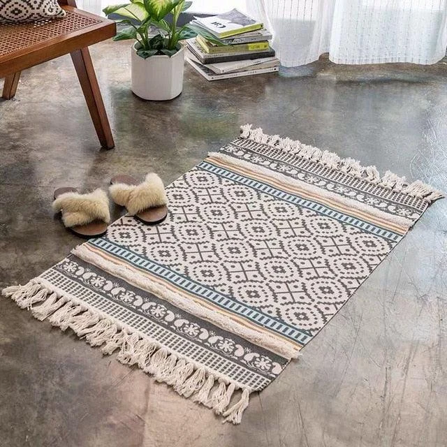 Nordic Handmade Tassel Cotton Tuft Woven Indian Rugs and Carpets -