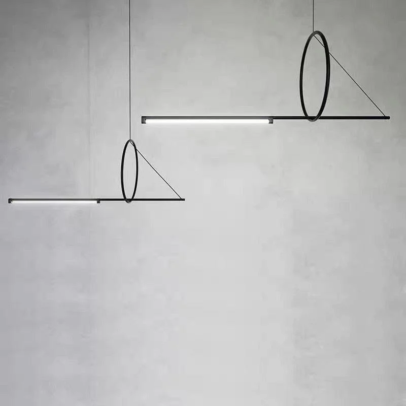 Nordic LED Pendant Lighting Black Iron Line Strip Hanging Lamp Home Decor -