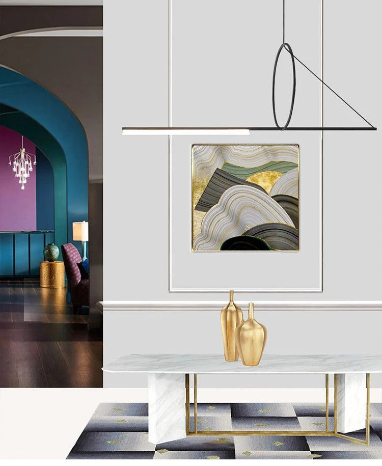 Nordic LED Pendant Lighting Black Iron Line Strip Hanging Lamp Home Decor -