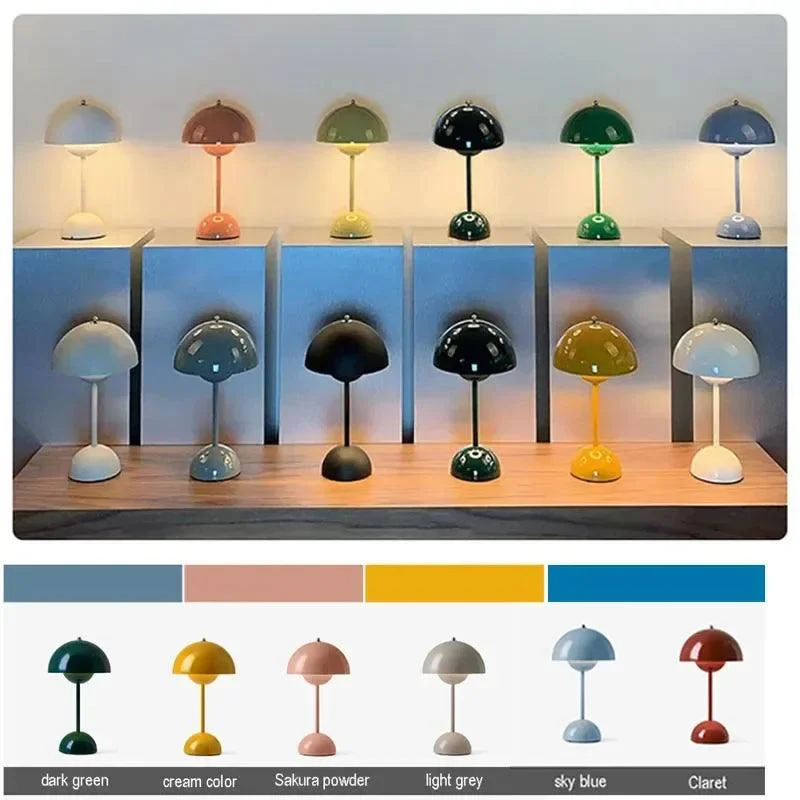 Nordic LED Table Lamp Rechargeable Flower Bud Mushroom Lighting Bedroom Decor -