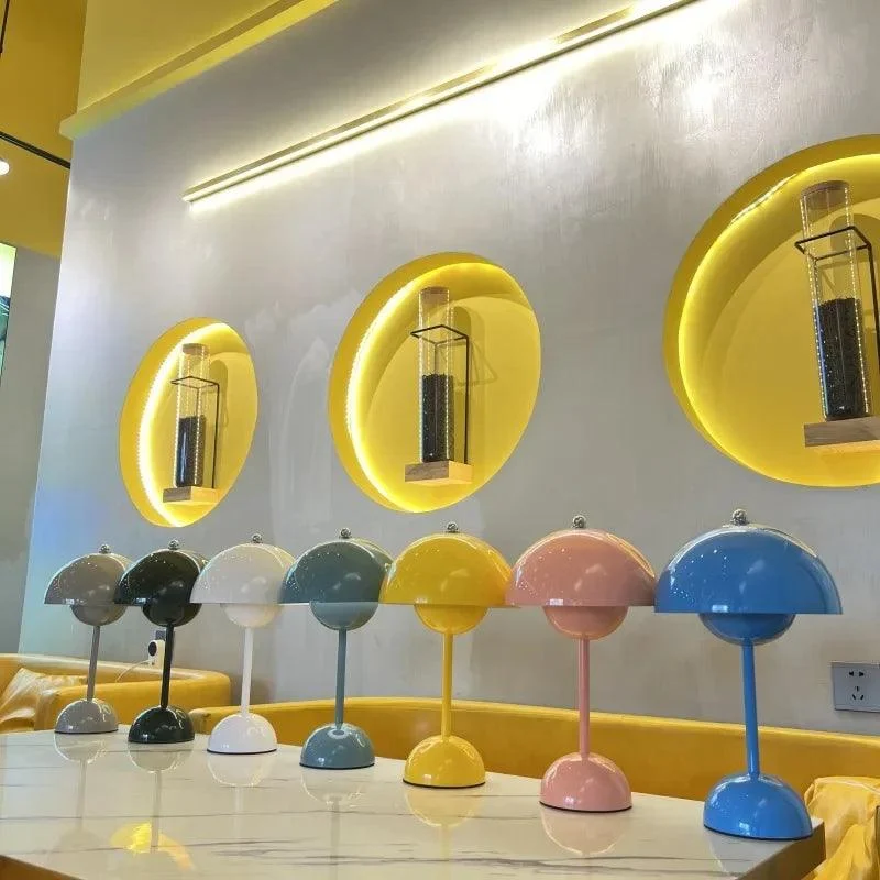 Nordic LED Table Lamp Rechargeable Flower Bud Mushroom Lighting Bedroom Decor -