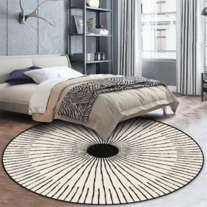 Nordic Modern Black White Circle Strip Round Geometric Rugs and Carpets