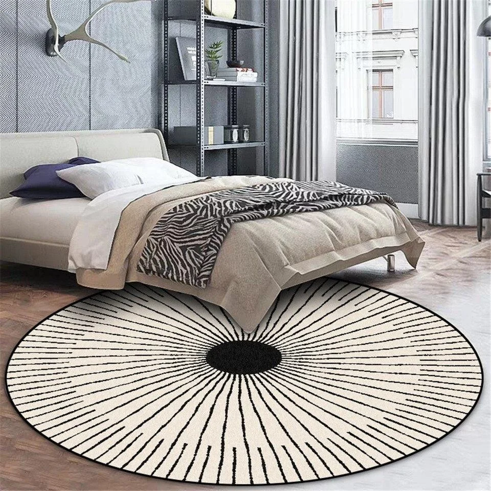 Nordic Modern Black White Circle Strip Round Geometric Rugs and Carpets -