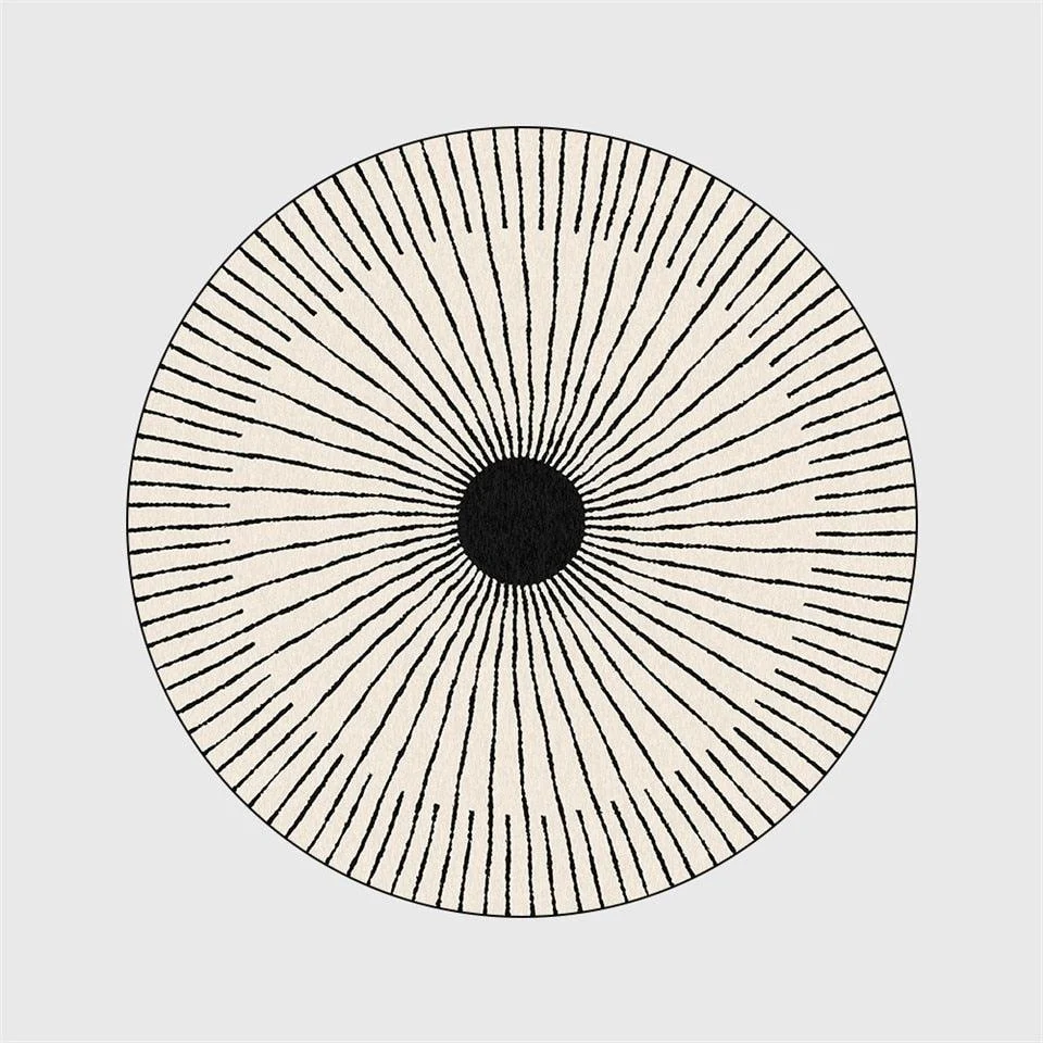 Nordic Modern Black White Circle Strip Round Geometric Rugs and Carpets -