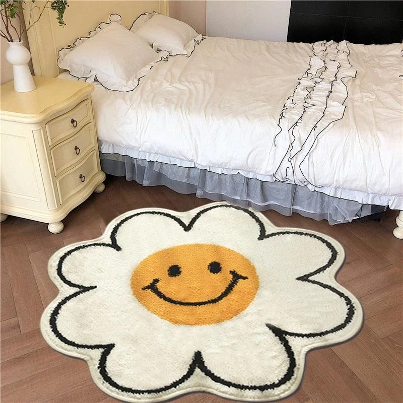 Nordic Smile Sunflower Rugs Living Room Round Carpet Decor -
