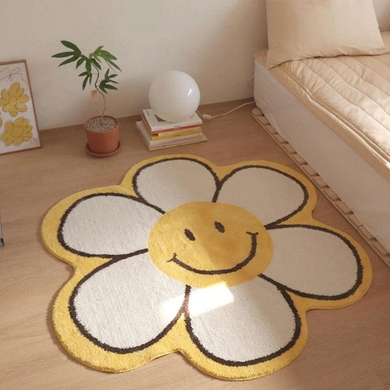Nordic Smile Sunflower Rugs Living Room Round Carpet Decor -