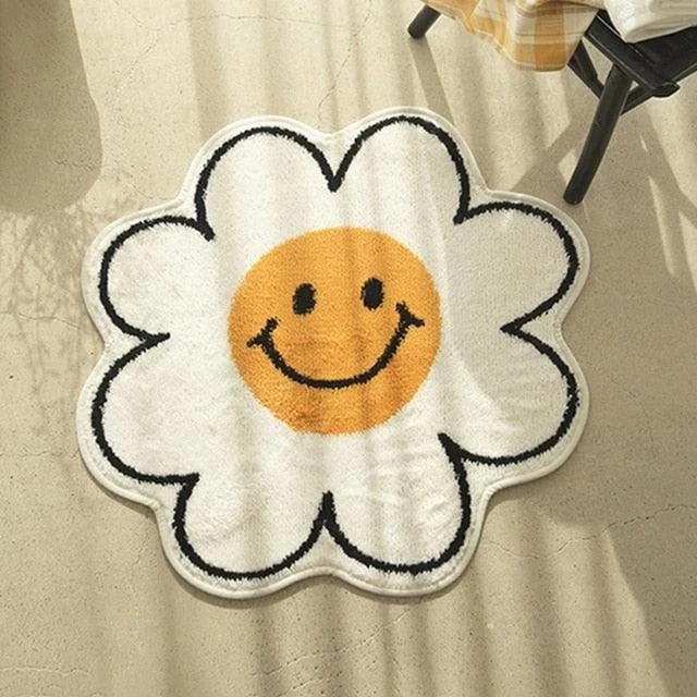 Nordic Smile Sunflower Rugs Living Room Round Carpet Decor -