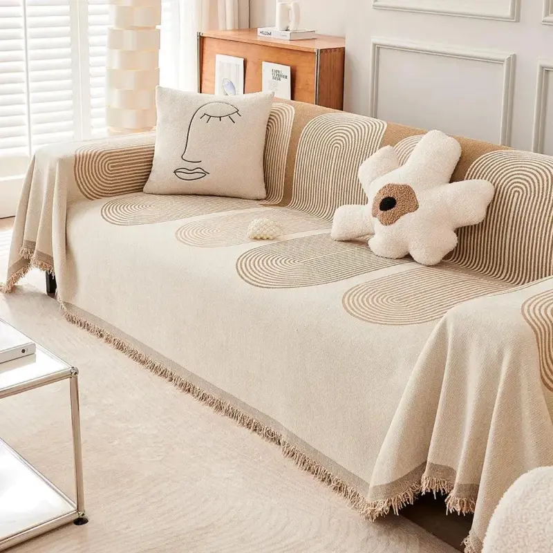 Nordic Tassel Sofa Blanket All Season Cotton Cover with Anti Cat Scratch Protection