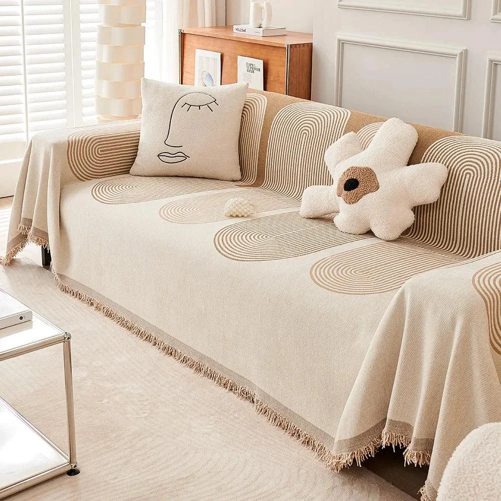 Nordic Tassel Sofa Blanket: All-Season Cotton Cover with Anti-Cat Scratch Protection -