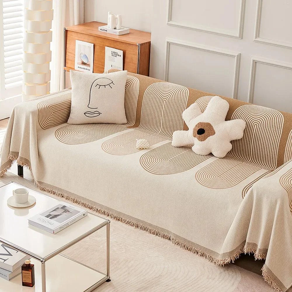 Nordic Tassel Sofa Blanket: All-Season Cotton Cover with Anti-Cat Scratch Protection -