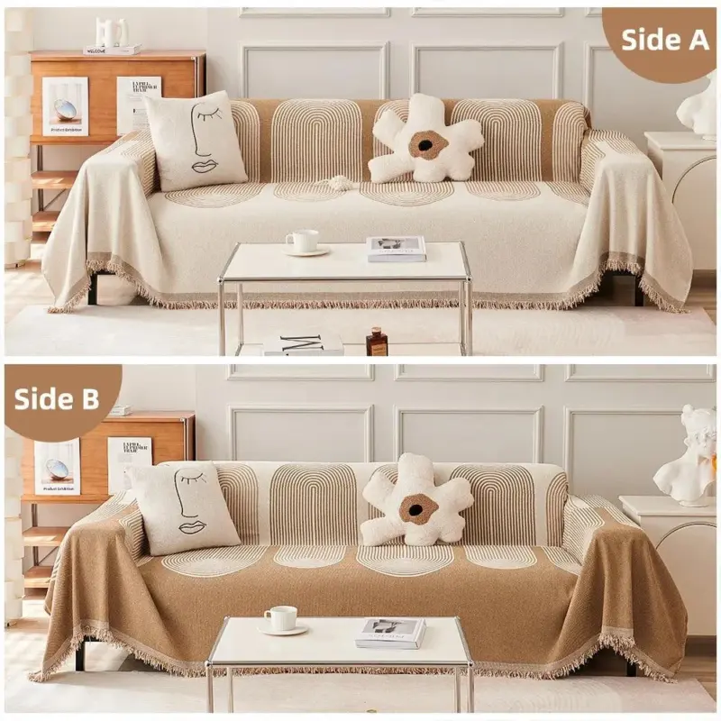 Nordic Tassel Sofa Blanket All Season Cotton Cover with Anti Cat Scratch Protection