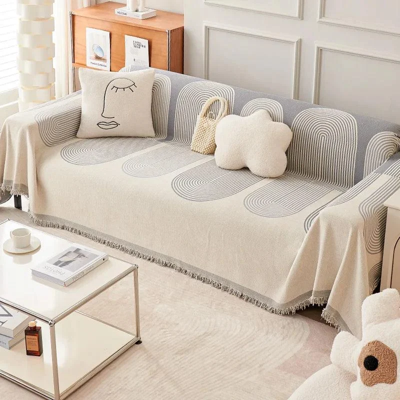 Nordic Tassel Sofa Blanket: All-Season Cotton Cover with Anti-Cat Scratch Protection -