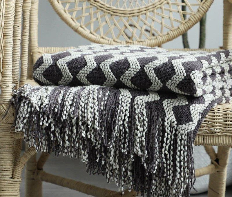 Nordic Two-Tone Knitted Blanket -