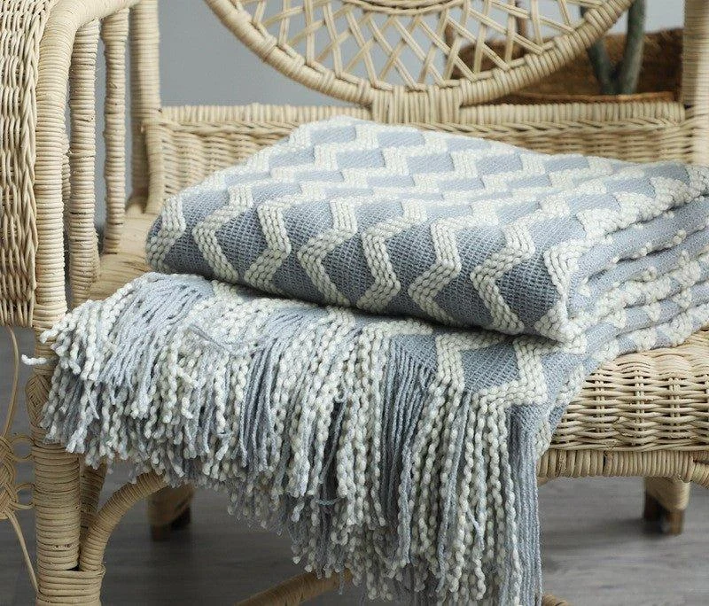 Nordic Two-Tone Knitted Blanket -