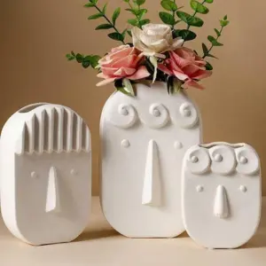 Nordic White Abstract Face Vase - 
