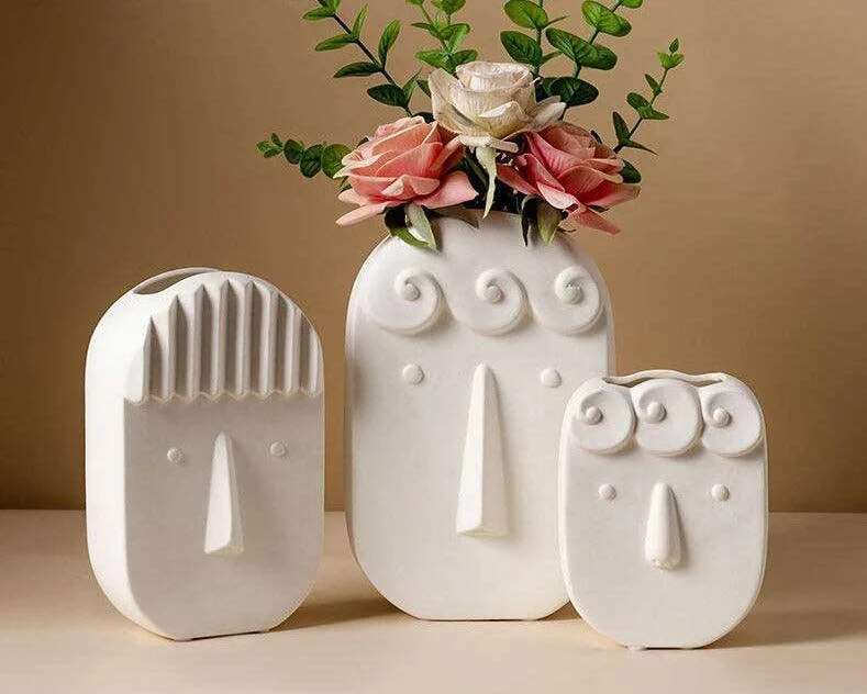 Nordic White Abstract Face Vase -