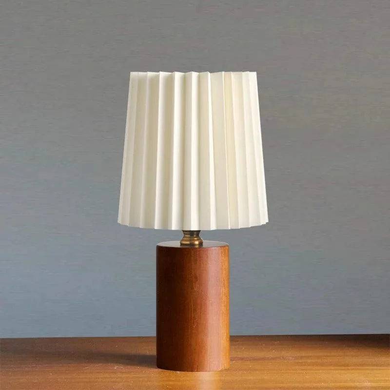 Nordic White and Wood Pleated Decorative Lamp Lighting Bedroom Bedside -