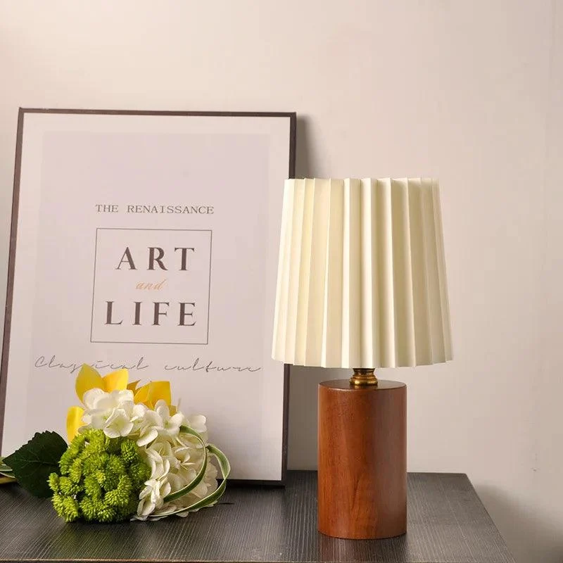 Nordic White and Wood Pleated Decorative Lamp Lighting Bedroom Bedside -