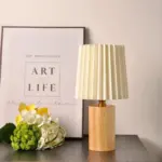 Nordic White and Wood Pleated Decorative Lamp Lighting Bedroom Bedside