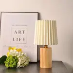 Nordic White and Wood Pleated Decorative Lamp Lighting Bedroom Bedside