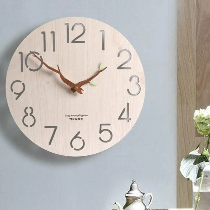 Nordic Wood Textured Battery Operated Silent Wall Clock 12 Inches -