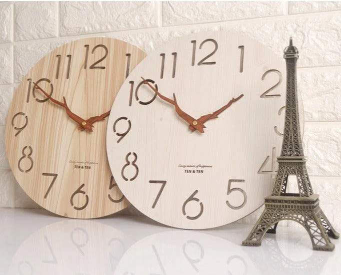 Nordic Wood Textured Battery Operated Silent Wall Clock 12 Inches -