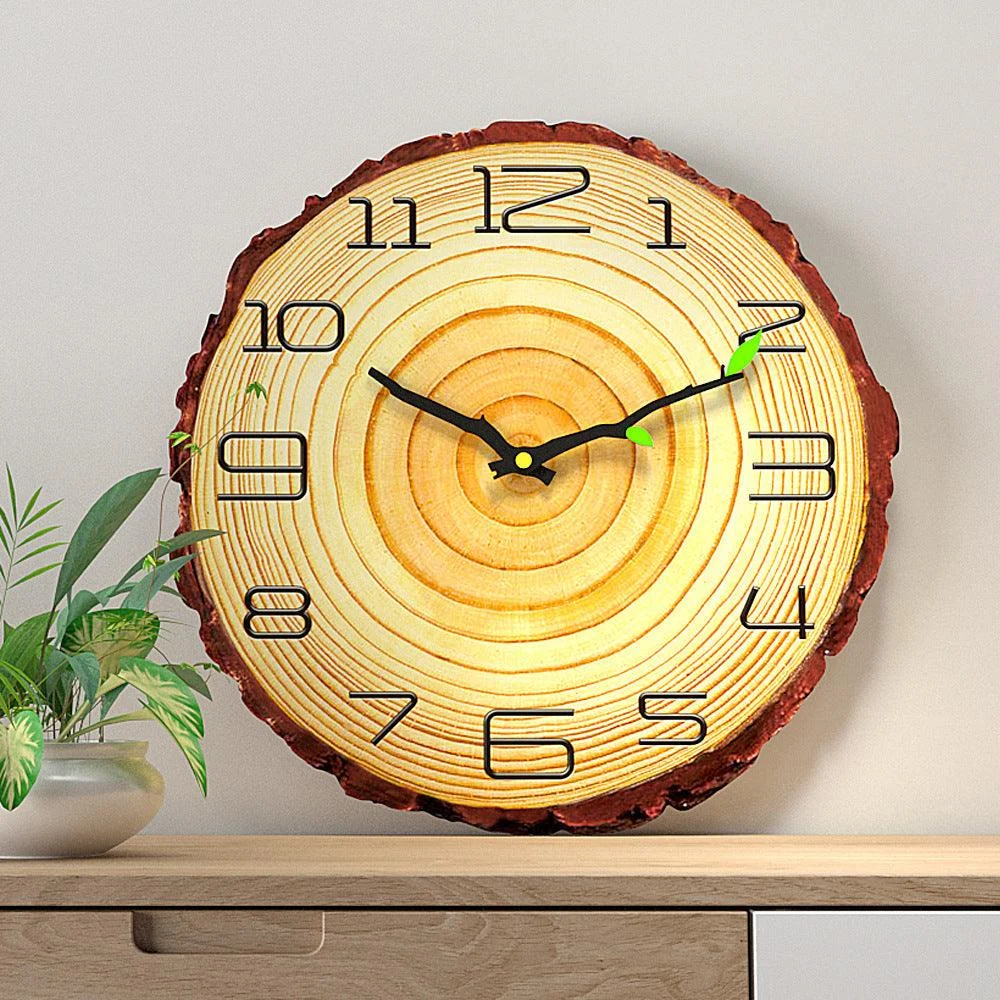 Nordic Wood Textured Silent Clock for Bedroom 12 Inches -