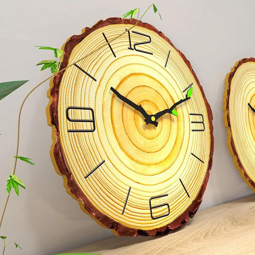 Nordic Wood Textured Silent Clock for Bedroom 12 Inches -