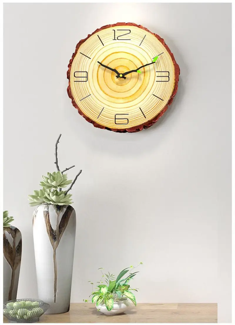 Nordic Wood Textured Silent Clock for Bedroom 12 Inches